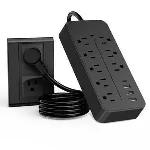 Protector Power Strip, Multiple Outlets Extension Cord with 8 AC Outlets and 4 USB Charging Ports (1 USB-C), 45° Flat Plug, 5 Ft Mountable Outlet Extender for Home/Office/Dorm Protector Power Strip, Multiple Outlets Extension Cord with 8 AC Outlets and 4 USB Charging Ports (1 USB-C), 45° Flat Plug, 5 Ft Mountable Outlet Extender for Home/Office/Dorm