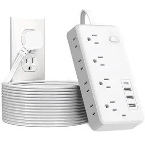 Surge Protector Power Strip with 5-Foot Flat Plug Extension Cord, 6 Wide Outlets and 4 USB Ports (1 USB-C), with On/Off Switch, Overload Protection, Dual Voltage 110V/220V, US Plug for Home Office Surge Protector Power Strip with 5-Foot Flat Plug Extension Cord, 6 Wide Outlets and 4 USB Ports (1 USB-C), with On/Off Switch, Overload Protection, Dual Voltage 110V/220V, US Plug for Home Office