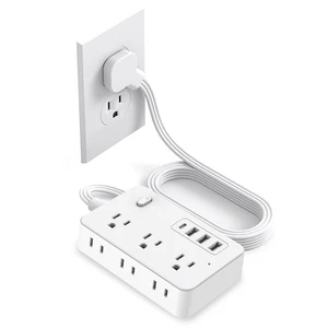 Power Strip Surge Protector with 5-Foot Flat Plug Extension Cord, 6 Wide Outlets and 4 USB Ports (1 USB-C), with On/Off Switch, Overload Protection, Dual Voltage 110V/220V, US Plug for Home Office Power Strip Surge Protector with 5-Foot Flat Plug Extension Cord, 6 Wide Outlets and 4 USB Ports (1 USB-C), with On/Off Switch, Overload Protection, Dual Voltage 110V/220V, US Plug for Home Office