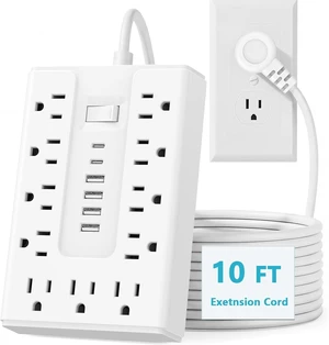 Power Strip 5FT Flat Plug Flat Extension Cord 8 Outlets 4USB(2 USB C) | 1700J Surge Protector,45°Angel Ultra-Thin Flat Plug,Wall Mount Multiple Outlets for Home Office, Dorm, Hotel, Travel 10FT Power Strip 5FT Flat Plug Flat Extension Cord 8 Outlets 4USB(2 USB C) | 1700J Surge Protector,45°Angel Ultra-Thin Flat Plug,Wall Mount Multiple Outlets for Home Office, Dorm, Hotel, Travel 10FT