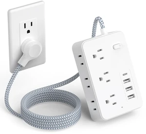 Strip Surge Protector, Multi Plug wall Outlet with 6 AC Outlet 4 USB(1 USB C), 2-Sided 1050J Outlet Extender with 5FT Flat Extension Cord for Home Office Dorm Room Essentials Strip Surge Protector, Multi Plug wall Outlet with 6 AC Outlet 4 USB(1 USB C), 2-Sided 1050J Outlet Extender with 5FT Flat Extension Cord for Home Office Dorm Room Essentials