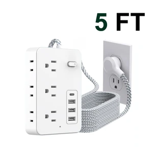 Surge Protector Power Strip - 5Ft Braided Extension Cord with 8 Outlets with 4 USB (1 USB C) Charging Ports, Flat Plug Multi Plug Outlet Extender Charging Station for Home Office, ETL, Black Surge Protector Power Strip - 5Ft Braided Extension Cord with 8 Outlets with 4 USB (1 USB C) Charging Ports, Flat Plug Multi Plug Outlet Extender Charging Station for Home Office, ETL, Black