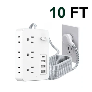 Surge Protector Power Strip - 5Ft Braided Extension Cord with 8 Outlets with 4 USB (1 USB C) Charging Ports, Flat Plug Multi Plug Outlet Extender Charging Station for Home Office, ETL, Black 10FT Surge Protector Power Strip - 5Ft Braided Extension Cord with 8 Outlets with 4 USB (1 USB C) Charging Ports, Flat Plug Multi Plug Outlet Extender Charging Station for Home Office, ETL, Black 10FT