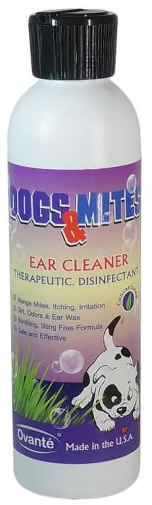 Ovante Dogs N Mite Ear Cleaner for Demodex Mange Itchy Ears for Dogs & Puppies,  Removes Dirt, Odor & Wax, 8.0 Oz  Cleanse and Supports Healthy Pets Ears.