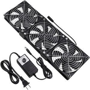 3 x 120mm Computer Fan with AC Plug DC 12V Big Airflow Fans with 110V 120V 220V 240V AC Speed Controller for DIY Cabinet Chassis Machine Server Workstation Cooling