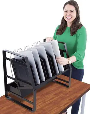 Line Leader 14 Unit Open Charging Cart for Tablets, Chromebooks & More | Place Under Desk or On Desk w/Removable Wheels | 14 Bay Tabletop Cart with UL-Listed Power Strip and Cord Management! (1 Cart)