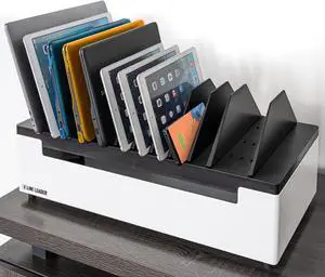 Line Leader 12-Device Open Charging Station for Laptops, Tablets & Chromebooks, Portable Desktop Charger Station Cart with Adjustable Dividers, UL-Listed Power Strip, Safe for School, Office, Home