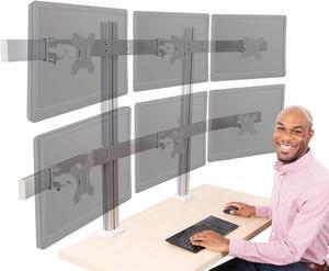 Stand Steady 6 Monitor Mount Desk Setup - Heavy-Duty Height Adjustable Monitor Stand, Swivel Arm with Clamp-On Base, 6 Screen VESA Mount Fits Most LCD/LED Monitors 17-32 in. (Silver, 6 Mounts)