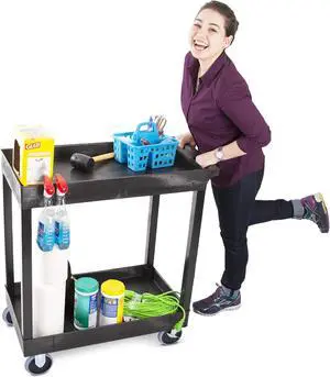 Tubstr Heavy Duty 32 x 18 inches - Shelf Utility Cart/Service Cart - Supports up to 500 lbs - Tub Carts & Deep Shelves (2 Shelf)