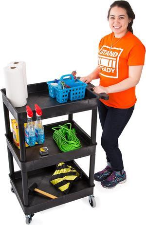 Tubstr Compact 3 Shelf Utility Cart | Heavy Duty Service Cart Supports up to 300 lbs! | Tub Cart with Deep Shelves | Great for Warehouse, Garage, Cleaning & More (3 Shelf/Black / 24 x 18)