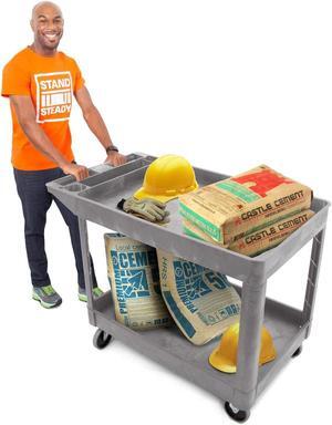 Stand Steady Original Tubstr Extra Large Two Shelf Utility Cart - Supports up to 500 lbs., Heavy-Duty Rolling Service Cart for Warehouse, Garage, School, Kitchens, Office (Grey, 45.5 x 24.5)