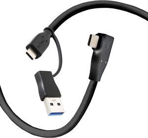 SideTrak USB-C to USB-C Cable & USB-A Adapter | Durable, Flexible, Tangle-Free Braided Nylon Cord | 1.5ft | Black