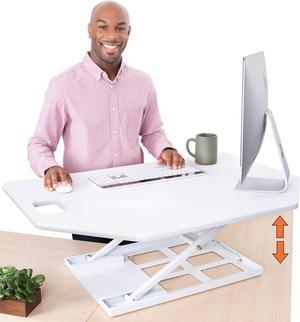 stand steady x-elite pro corner standing desk | 40 inch corner sit to stand desk converter ideal for cubicles and l shaped desks! easy height-adjustable and fully assembled! (white)