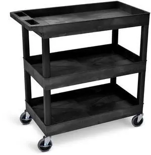 Stand Steady Tubstr 3 Shelf Utility Cart | Heavy Duty Service Cart Supports Up to 400 lbs | Tub Cart with Deep Shelves | Great for Warehouse, Garage, Cleaning, Office & More (32 x 18 / Black)
