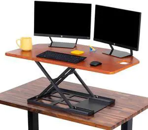 Stand Steady X-Elite Pro | Premier Corner Standing Desk Converter | Extra Large 40 Inch Sit to Stand Desk | Fully Assembled | Height Adjustable Desk Converter for Cubicles and L-Shaped Desks (Cherry)