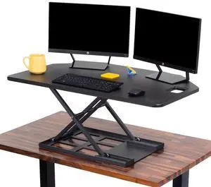 Stand Steady X-Elite Pro | Premier Corner Standing Desk Converter | Extra Large 40 Inch Sit to Stand Desk | Fully Assembled | Height Adjustable Desk Converter for Cubicles and L-Shaped Desks (Black)
