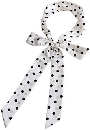 Women Polka Dots Skinny Scarf, Long Skinny Neck Tie For Scarves bags/Waist Belt NWJ-8 (Black and White Polka Dot)
