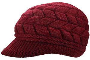 Womens Warm Hat for Winter, Women Beanie with Warm Fleece Lined & Wool Knit & Visor for Snow Cap Newsboy WS-H1  (Burgundy)