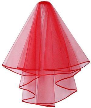 Wedding Bridal Veils, Women Simple Tulle Cathedral Veils for Bachelorette Party and Wedding Hen Party W-V-1 (Short - Red - 2 Tier 31.4"/ 80cm)