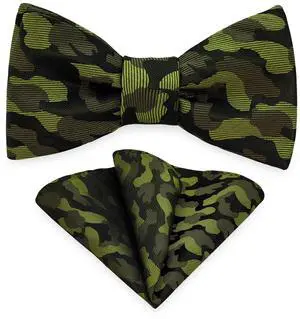 Floral Self Tie Bow Tie Pocket Square Set, Men Bowtie with Handkerchief For Formal Tuxedo or Wedding Party M-S-SB1 (Green Camouflage)