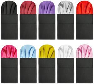 10 Pack Silk Men's Pre-Folded Pocket Squares Set, Prefolded Handkerchief For Wedding Party/Suit/Tuxedo PF-H-6 (Pure color - Black,Red,Blue,Rose,Silver,White,Burgundy,Purple,Gold,Pink)