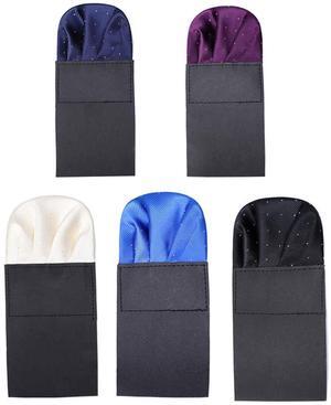 5 Pack Silk Men's Pre Folded Pocket Squares Set, Prefolded Handkerchief For Business Formal/Suit/Tuxedo PF-H-3 (Navy Blue, purple, beige, royal blue, black)