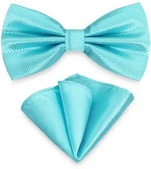 Men Bowtie and Handkerchief Set, Unisex Design Bow Tie and Pocket Square For Business Formal Tuxedo or Wedding M-B-T9 (Aqua)