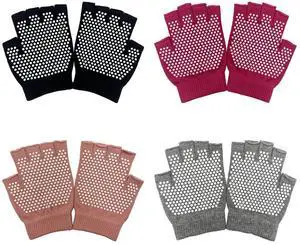 Pilates Socks with Grips for Women, Non Slip Yoga Socks for Barre Dance or Barefoot Workout (US, Alpha, One Size, Regular, Regular, 4 Pairs Yoga Gloves - Rose, Pink, Gray, Black)
