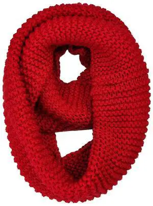 Warm Scarf for Winter Women & Men, Knit Wool Loop Infinity Scarves Thick & Chunky Neck Warmer For Cold Weather U-SY-W3 (Red)