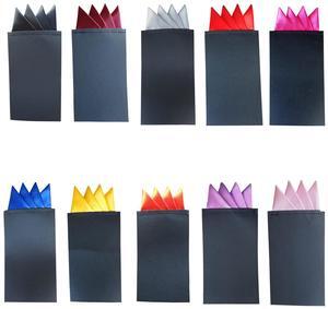 10 Pack Silk Men's Pre-Folded Pocket Squares Set, Prefolded Handkerchief For Wedding Party/Suit/Tuxedo PF-H-6 (black,white,red,Silver,Champagne)
