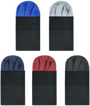 5 Pack Silk Men's Pre Folded Pocket Squares Set, Prefolded Handkerchief For Business Formal/Suit/Tuxedo PF-H-3 (Polka Dots - Royal Blue, Gray, Navy, Burgundy, Black)