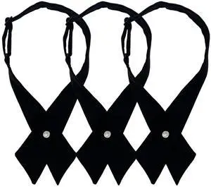 Women/ Men Cross Bow Tie, Pre Tied Crossover Necktie For Japanese School Girl Uniform Tie Cosplay/ Party WB2  (Se of 3 - Black)