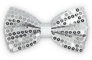 Sequin Bow Ties for Men, Boys Sparkly & Glitter Clip On Bowtie for Graduation and Wedding & Carnival Party BT-3  (Silver White Sequin Bow Tie)