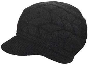 Womens Warm Hat for Winter, Women Beanie with Warm Fleece Lined & Wool Knit & Visor for Snow Cap Newsboy WS-H1  (Black)