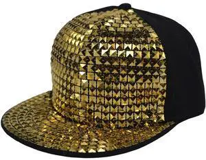 Bling Baseball Cap for Men & Women with Diamond, Boy & Ladies  Sparkle Sequin Hat for Disco & Punk Rock or Hip Hop HH-M1 (glod)