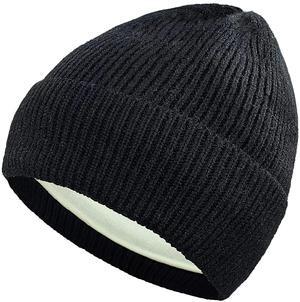 Winter Beanie Hat for Men & Women, Unisex Thick Wool Knit Hat with Warm Fleece Lined, Winter Knitted Skull Cap U-SY-M1 (US, Alpha, One Size, Black)