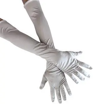 Long Satin Opera Glove For Women Formal, Elbow Length Glove For Bridal Evening Dance/Tea Party/Church/Wedding W-G-1(Silver)