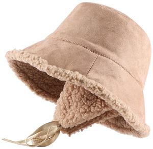 Cute Women Winter Warm Thermal Windproof Faux Fur Bucket Hat, Teen Girls Fisherman Cap for Cold Weather WH1 (Khaki)