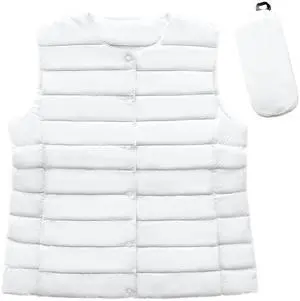 SYAYA Womens Puffer Vest, Crop Down Vest Sleeveless for Women, Winter Outerwear Warm Cropped Corduroy Jacket Coat U-SY-V1 (US, Alpha, XX-Large, Regular, Regular, White)
