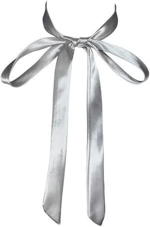Womens Bow Tie, Ladies Self Tie Long Bowtie - Ribbon Choker for Lady Uniform or Cosplay T-shirt for Graduation W-B-T1 (Silver)