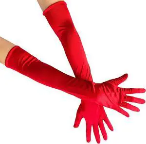 Long Satin Opera Glove For Women Formal, Elbow Length Glove For Bridal Evening Dance/Tea Party/Church/Wedding W-G-1 Red