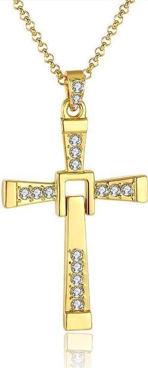 Men 18K Gold/Silver Plated Cross Pendant Necklace Genuine Austrian Crystal Fashion Costume Women Necklaces Jewelry Gold