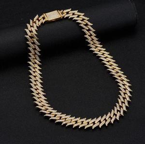 Men Hip Hop Spike Thorn Miami Cuban 18K Gold Plated Bling Crystal Diamond Cuban 18MM Link Chain Punk Men Fashion Elegant Chain Necklaces Jewelry Gold 24"