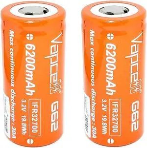 Vapcell 2PCS 32700 G62 Rechargeable Battery 3.7V 6200mAh 30A Li-ion For Flashlight Torch Battery