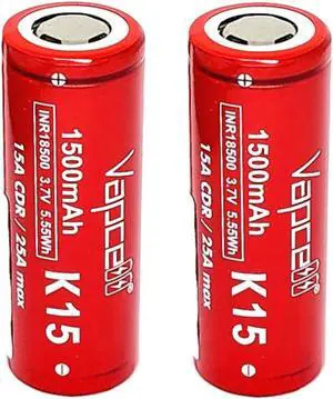 Vapcell 2PCS 18500 K15 Rechargeable Battery 3.7V 1500mAh 15A Li-ion For Flashlight Torch Battery