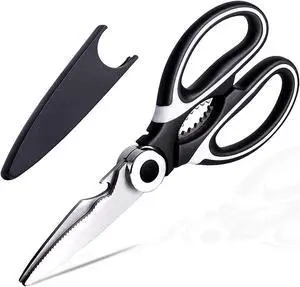 ZUIKEMX Sharp Kitchen Shears with Cover, Heavy Duty Stainless Steel Multipurpose Scissors for Chicken, Poultry, Fish, Meat, Herbs, Vegetables, BBQ, Bones, Flowers, Nuts