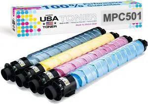MADE IN USA TONER Compatible Replacement for Ricoh MP C501SP, MPC501, 842243, 842244, 842245, 842246 (Black, Cyan, Yellow, Magenta, 4 cartridges)