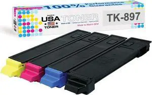 MADE IN USA TONER Compatible Replacement for Kyocera TK-897 Ecosys FS C8520 FS C8525 TASKalfa 205c 255c, Copystar TK-899 (CMYK, 4 Pack)