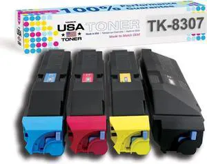 MADE IN USA TONER Compatible Replacement for Kyocera 3050ci, 3051ci, 3550ci, 3551ci TK-8307, Copystar TK-8309 (Black,Cyan,Yellow,Magenta, 4 cartridges)