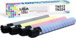 MADE IN USA TONER Compatible Replacement for use in Konica Minolta® bizhub C258, c308, c368, c454, c554, C454e, C554e Universal (TN-324K/C/M/Y, TN-512C/M/Y/K) (Black,Cyan,Yellow,Magenta, 4-Pack)